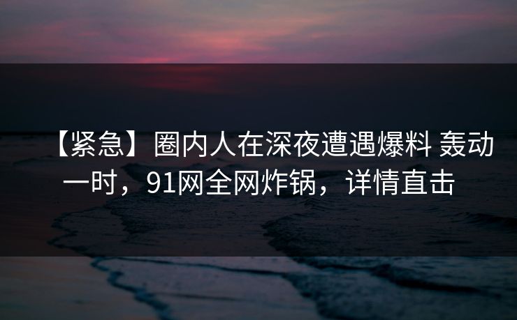 【紧急】圈内人在深夜遭遇爆料 轰动一时，91网全网炸锅，详情直击